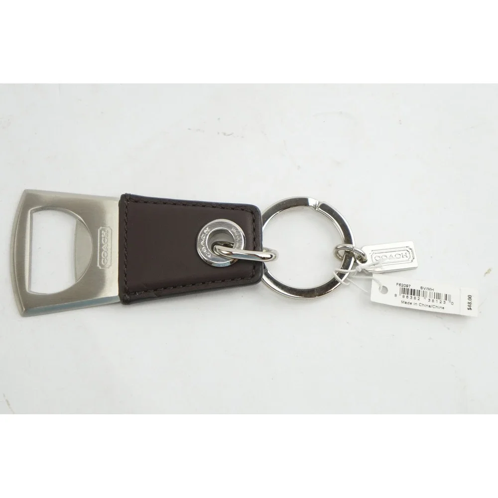 Coach Bottle Opener Keychain Mahogany Leather Silver F62097 New Employee Sale